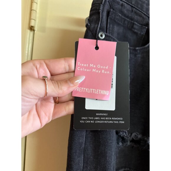 PrettyLittleThing Washed Black Ripped High-Waisted Mom Jeans UK 10 - Picture 5 of 12